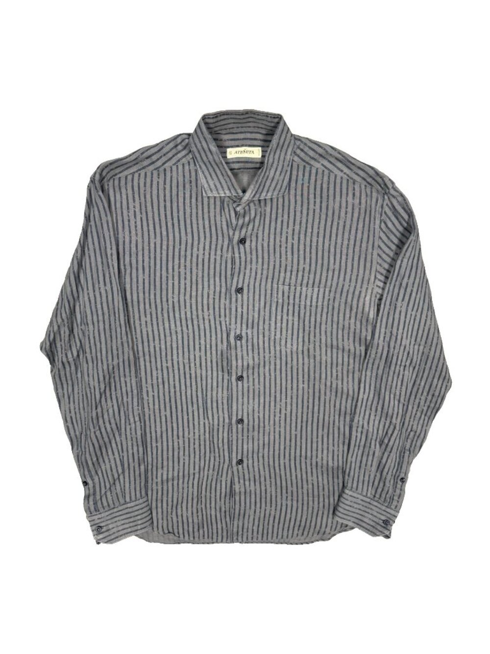 AteSeta 100% Linen Dress Shirt Striped Long Sleeve Blue 41 16 Large